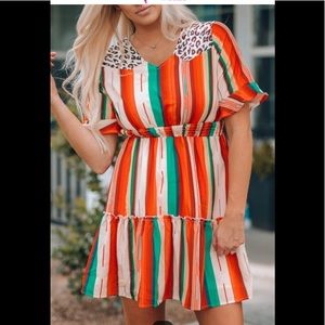 Leopard Western Striped Dress ❤️🧡